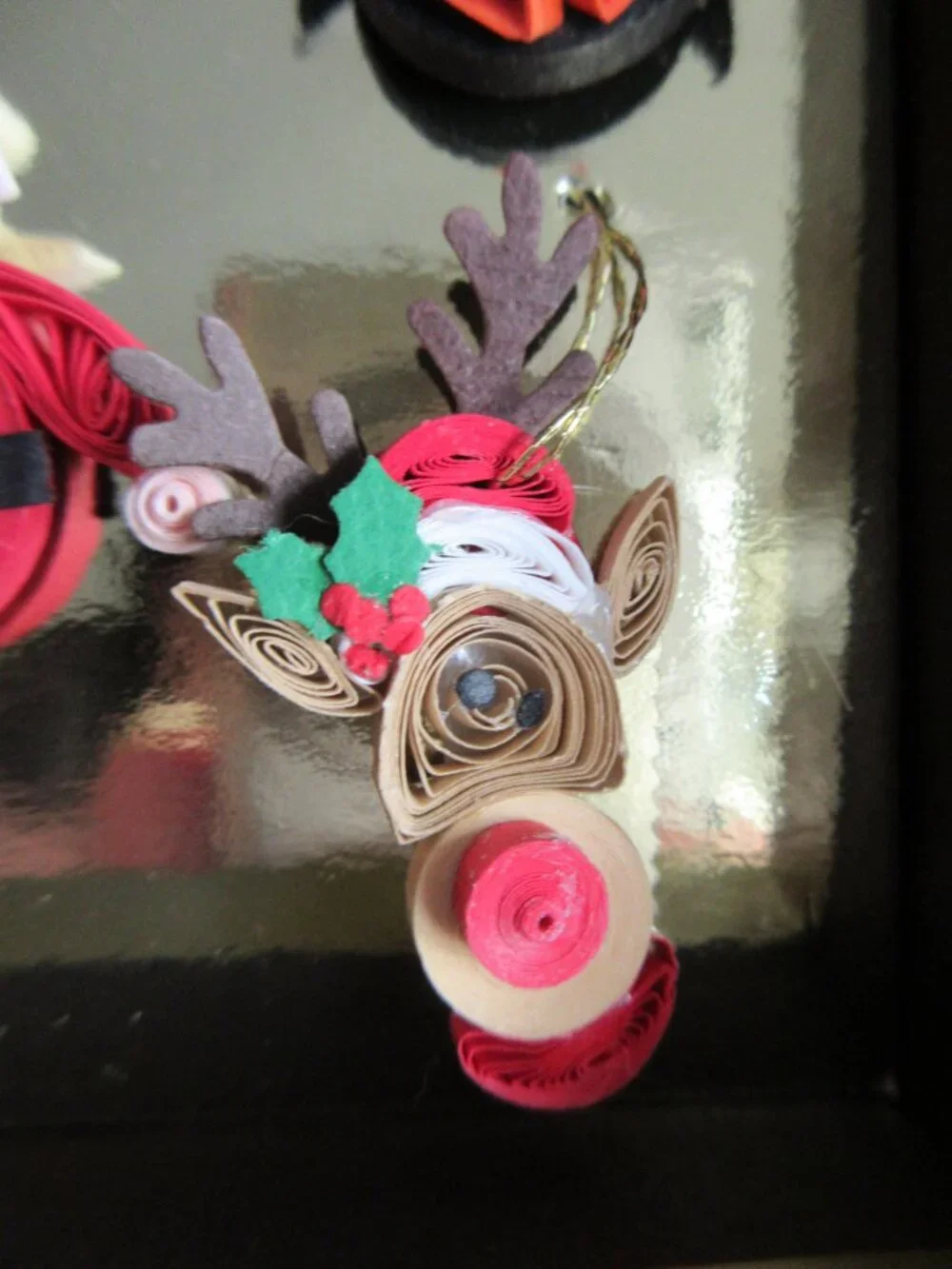 5 Paper Quilled Mini Christmas Ornaments Set in Gift Box Santa, Elf, Snowman